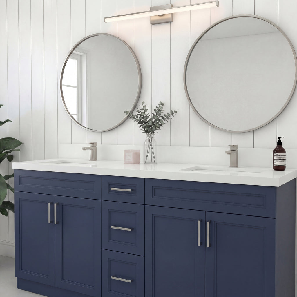 Tesoro 60" Double Sink Shaker Bathroom Vanity With Quartz Countertop (Solid Wood)