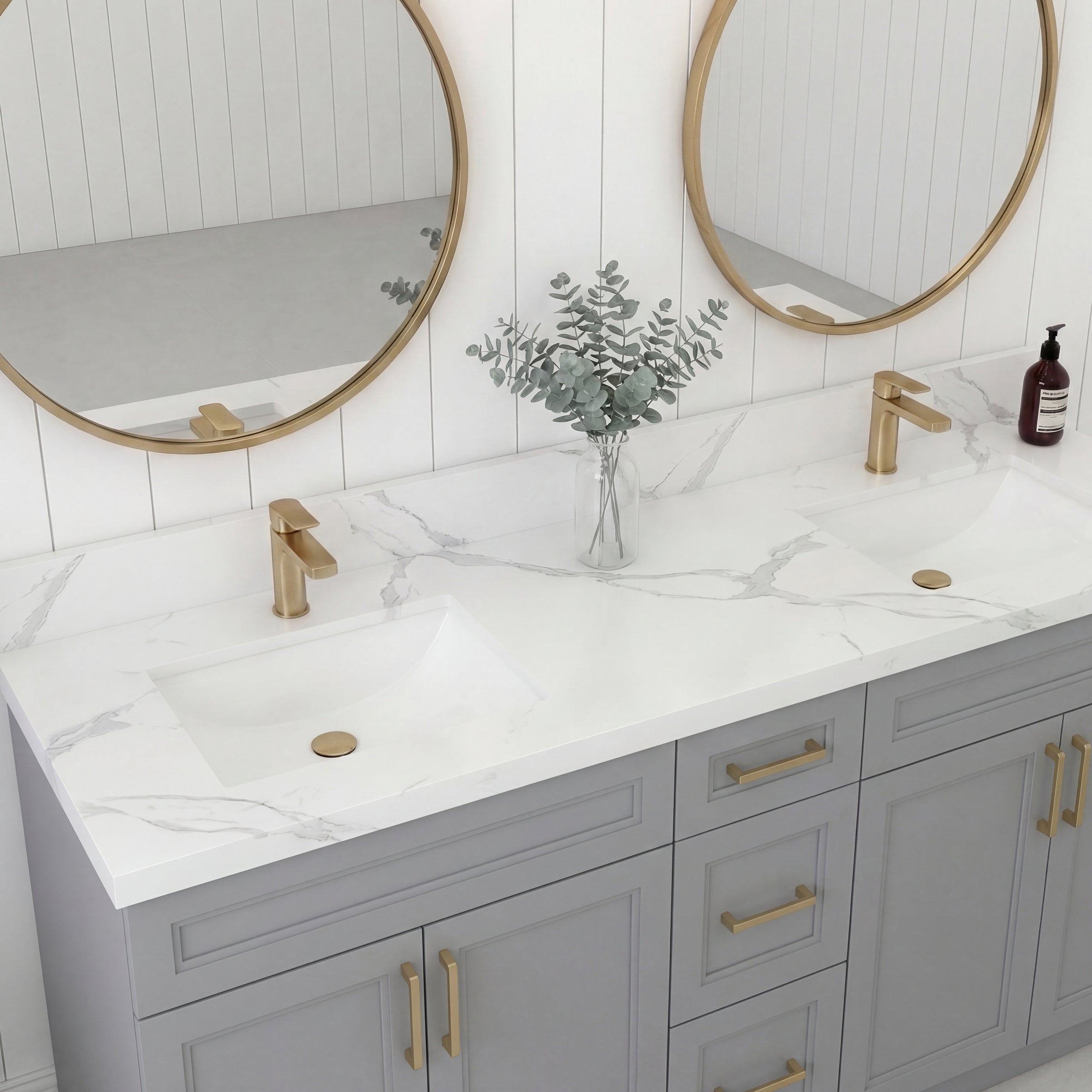 Tesoro 60" Double Sink Shaker Bathroom Vanity With Quartz Countertop (Solid Wood)