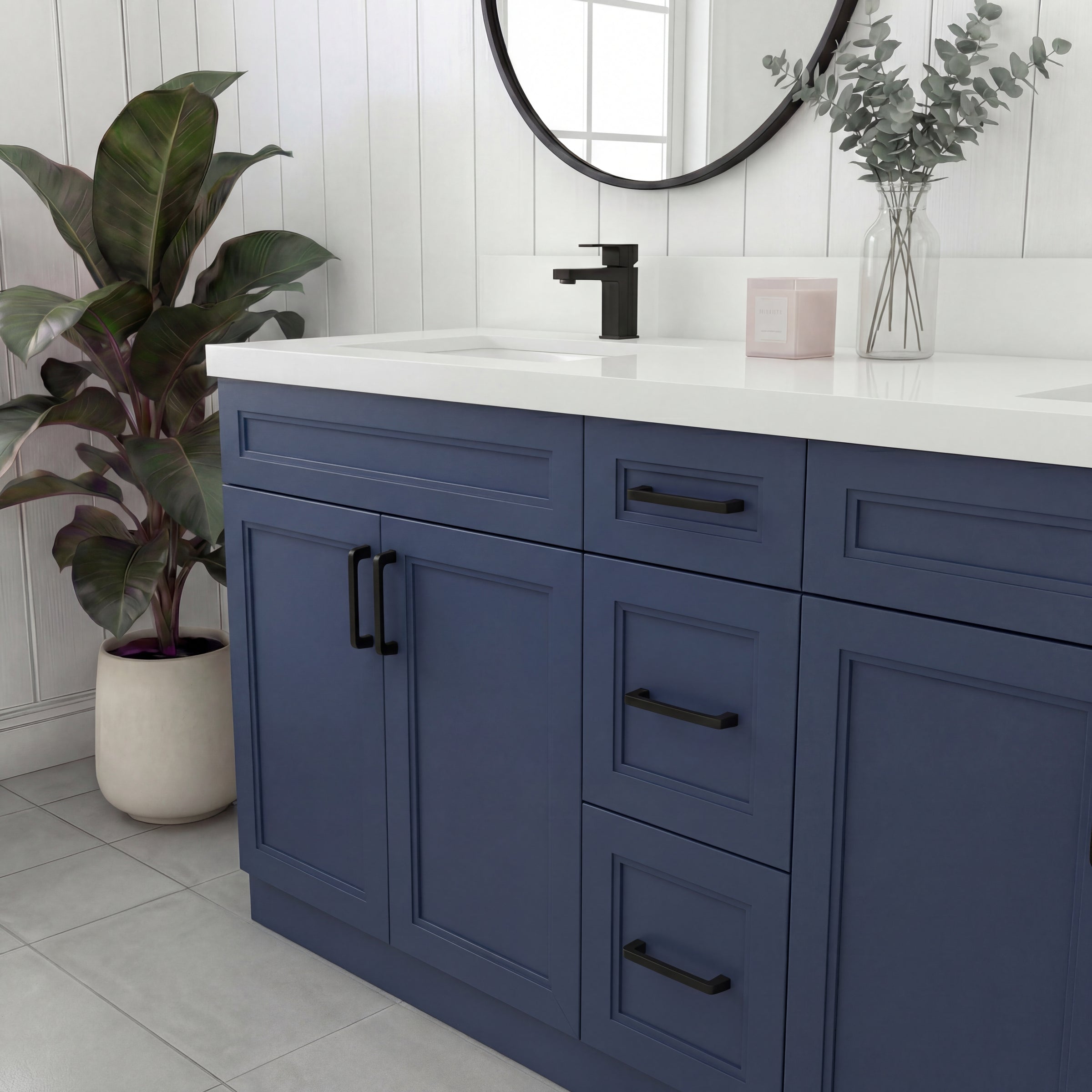 Tesoro 60" Double Sink Shaker Bathroom Vanity With Quartz Countertop (Solid Wood)