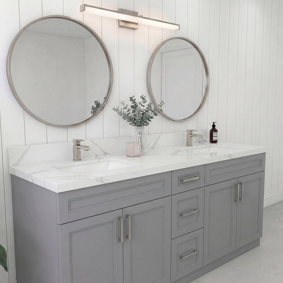 Tesoro 60" Double Sink Shaker Bathroom Vanity With Quartz Countertop (Solid Wood)