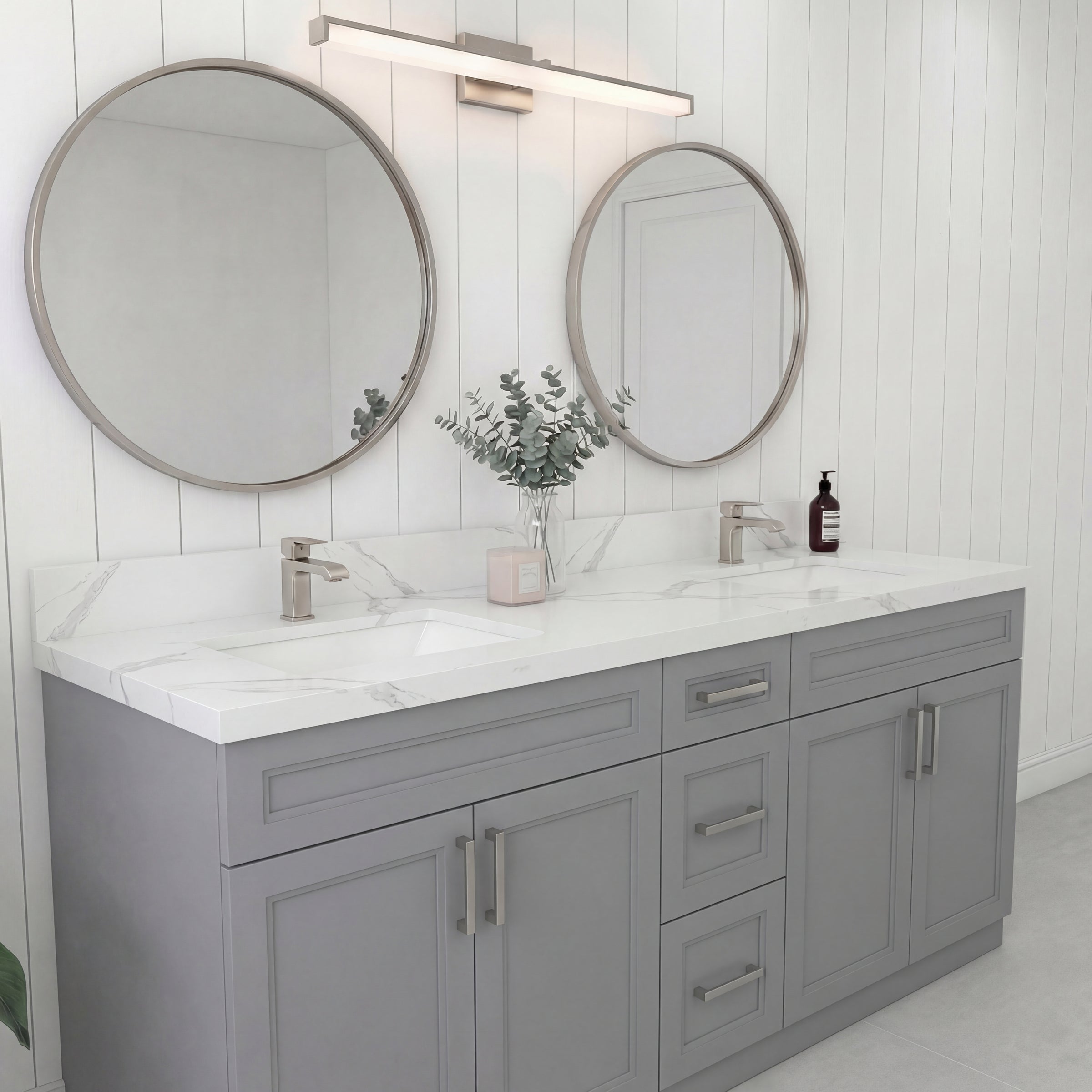 Tesoro 60" Double Sink Shaker Bathroom Vanity With Quartz Countertop (Solid Wood)