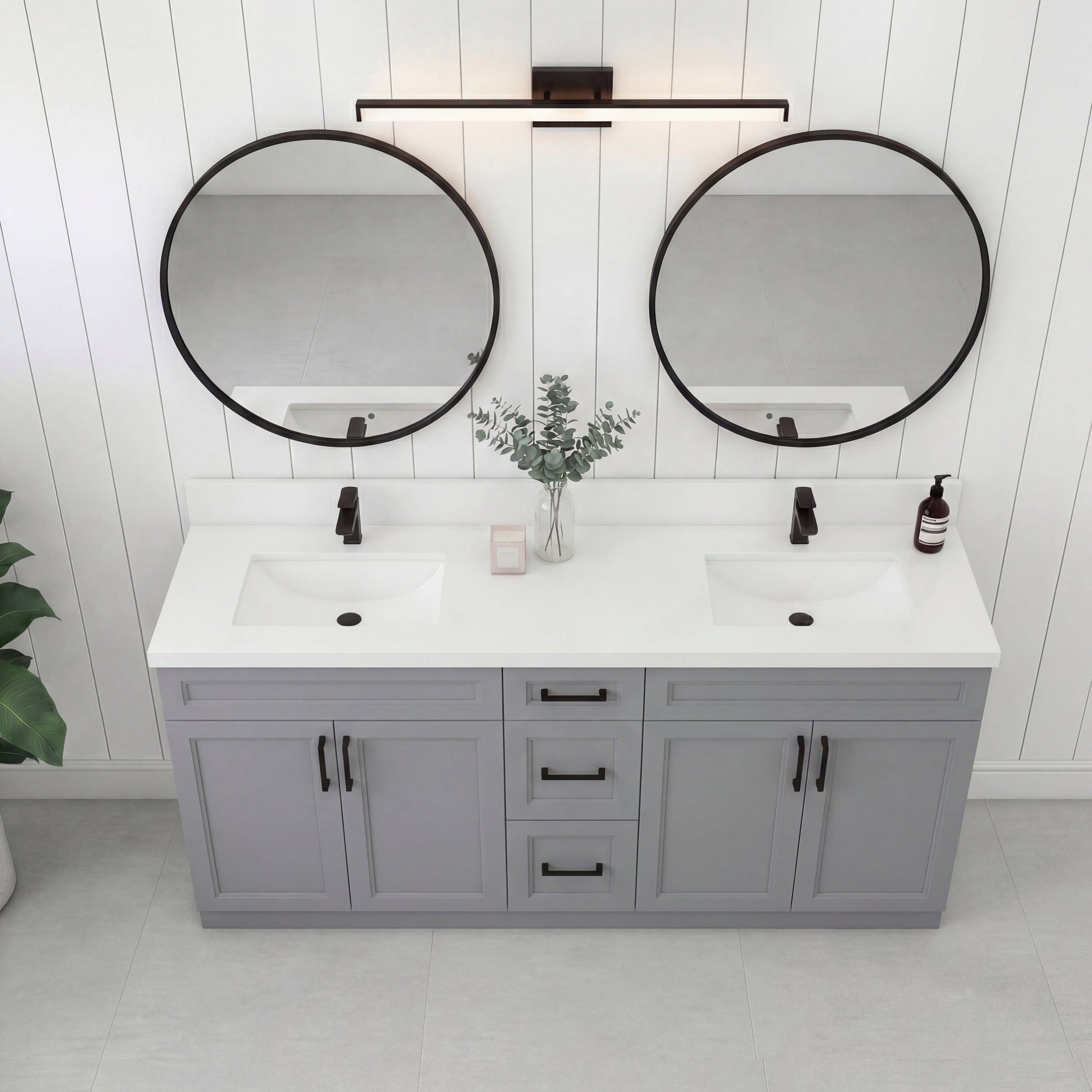 Tesoro 60" Double Sink Shaker Bathroom Vanity With Quartz Countertop (Solid Wood)