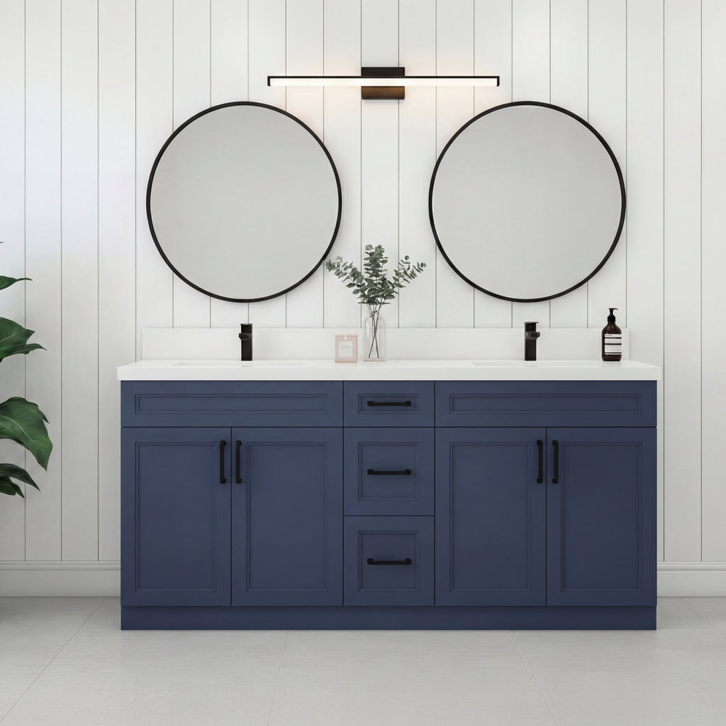 Tesoro 72" Double Sink Shaker Bathroom Vanity With Quartz Countertop (Solid Wood)