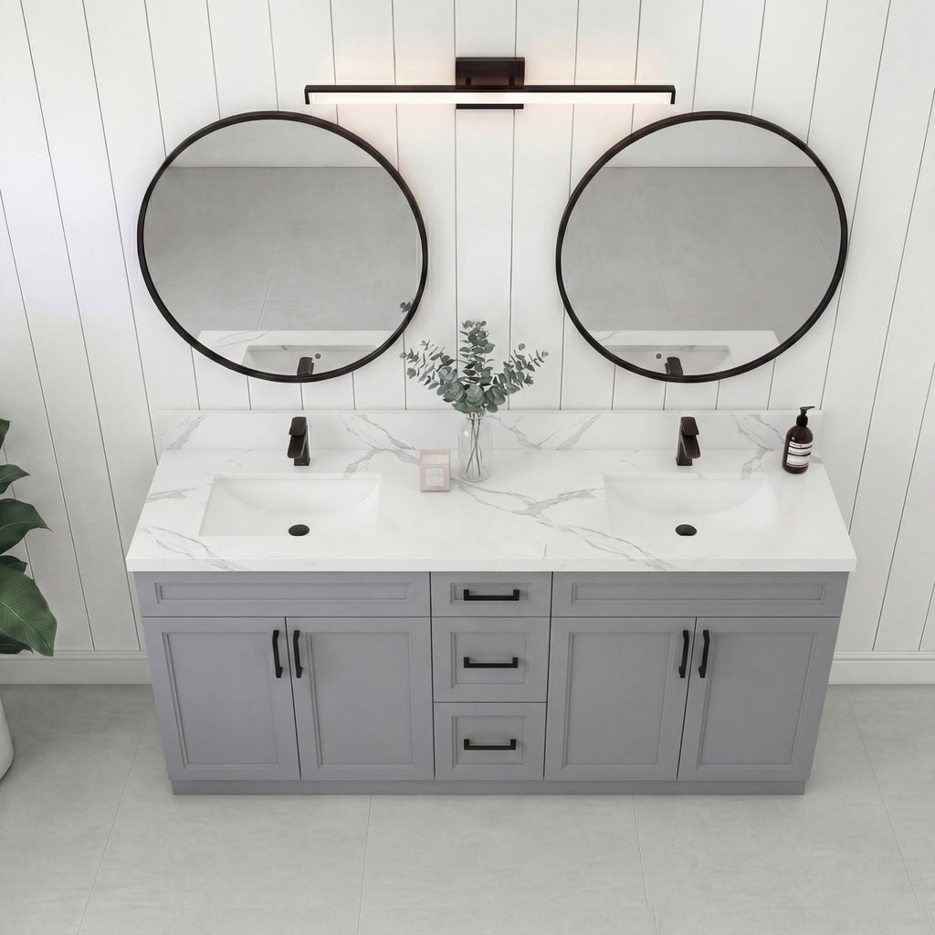 Tesoro 72" Double Sink Shaker Bathroom Vanity With Quartz Countertop (Solid Wood)