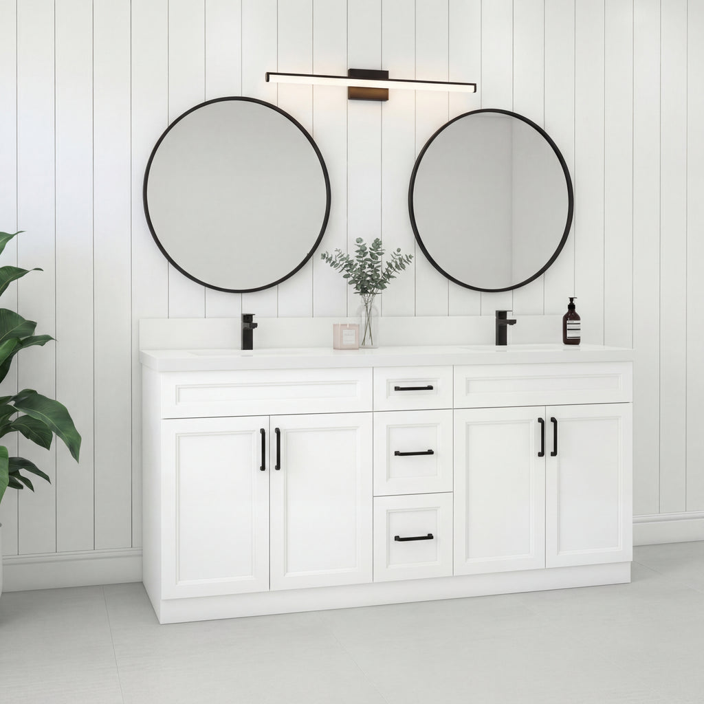 Tesoro 72" Double Sink Shaker Bathroom Vanity With Quartz Countertop (Solid Wood)