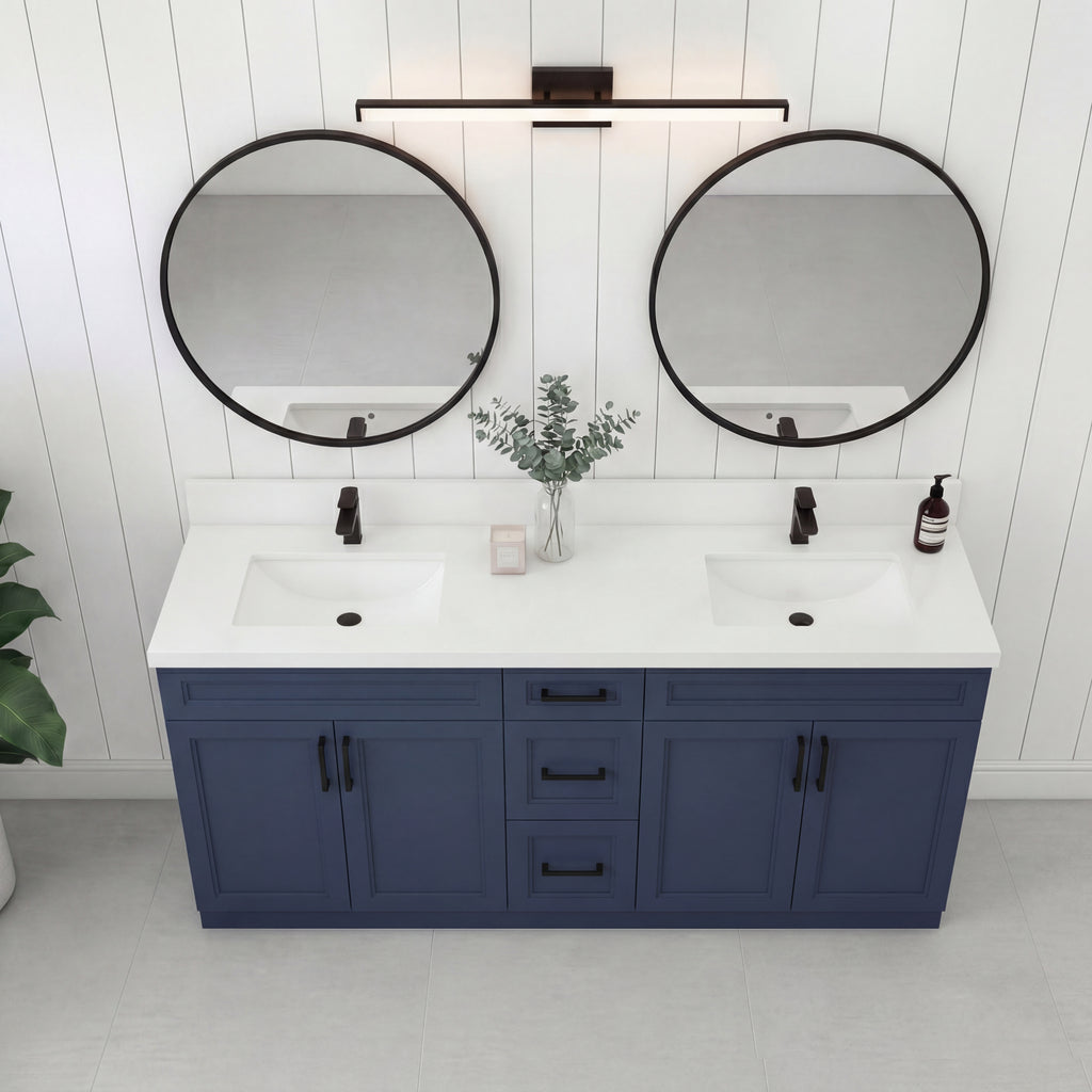 Tesoro 72" Double Sink Shaker Bathroom Vanity With Quartz Countertop (Solid Wood)