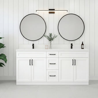 Tesoro 72" Double Sink Shaker Bathroom Vanity With Quartz Countertop (Solid Wood)