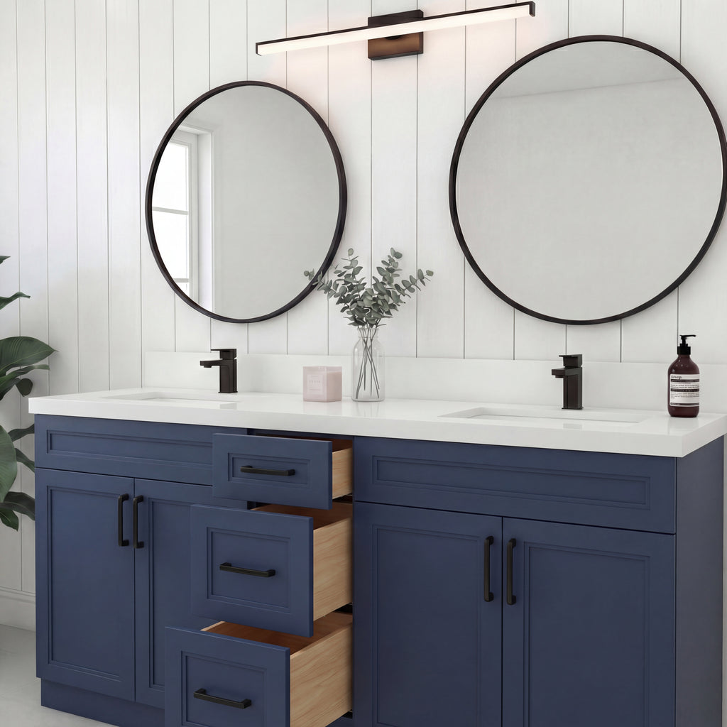Tesoro 72" Double Sink Shaker Bathroom Vanity With Quartz Countertop (Solid Wood)