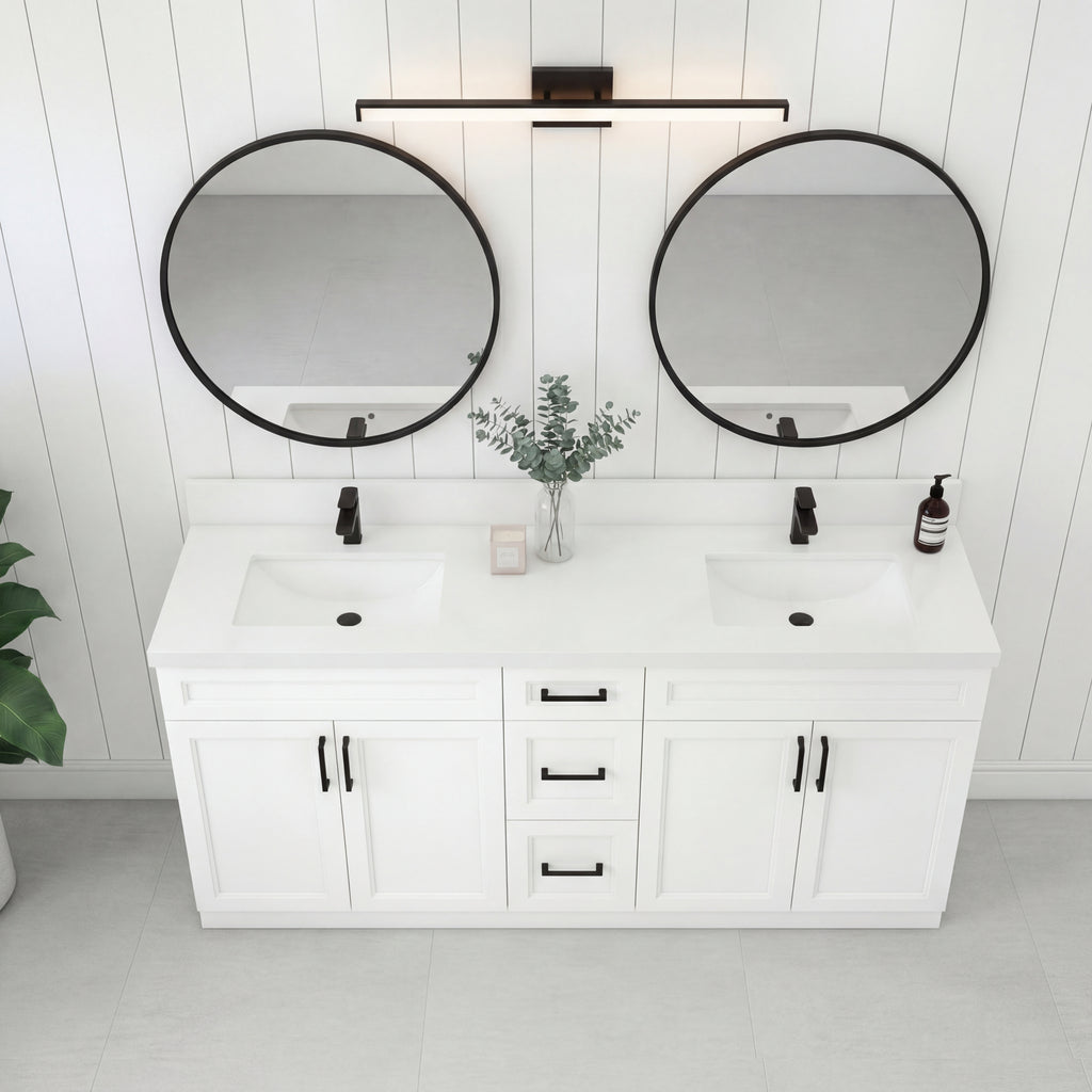 Tesoro 72" Double Sink Shaker Bathroom Vanity With Quartz Countertop (Solid Wood)