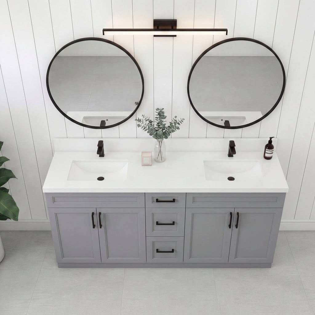 Tesoro 72" Double Sink Shaker Bathroom Vanity With Quartz Countertop (Solid Wood)