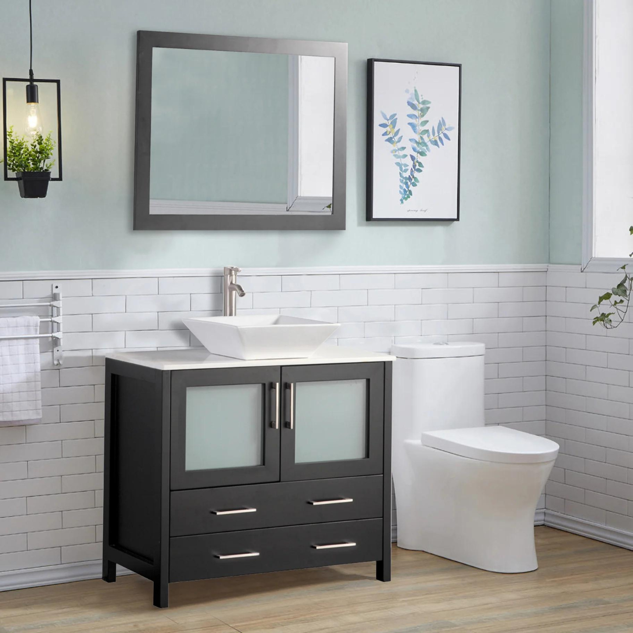 Vanity Art - Bristol 36" Single Vessel Sink Bathroom Vanity Set with Sink and Mirror