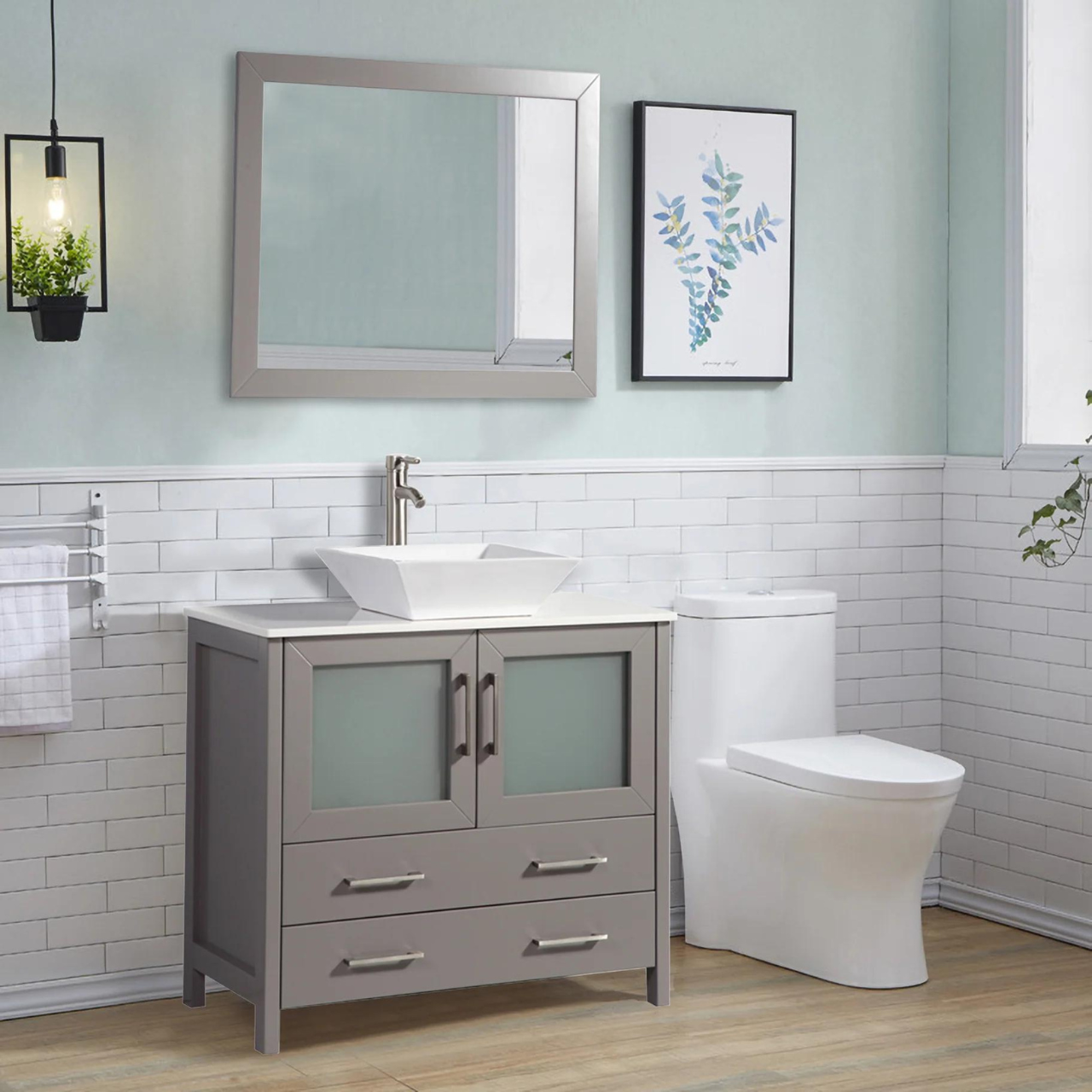Vanity Art - Bristol 36" Single Vessel Sink Bathroom Vanity Set with Sink and Mirror