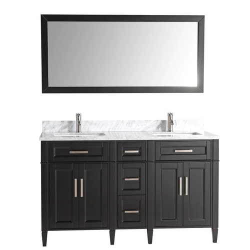 Vanity Art - Hudson 60" Double Sink Bathroom Vanity Set with Sink and Mirror (Carrara Marble Top)