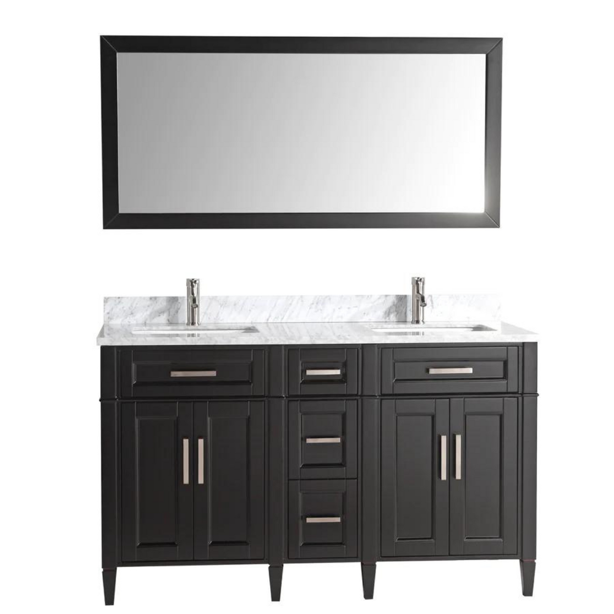 Vanity Art - Hudson 60" Double Sink Bathroom Vanity Set with Sink and Mirror (Carrara Marble Top)
