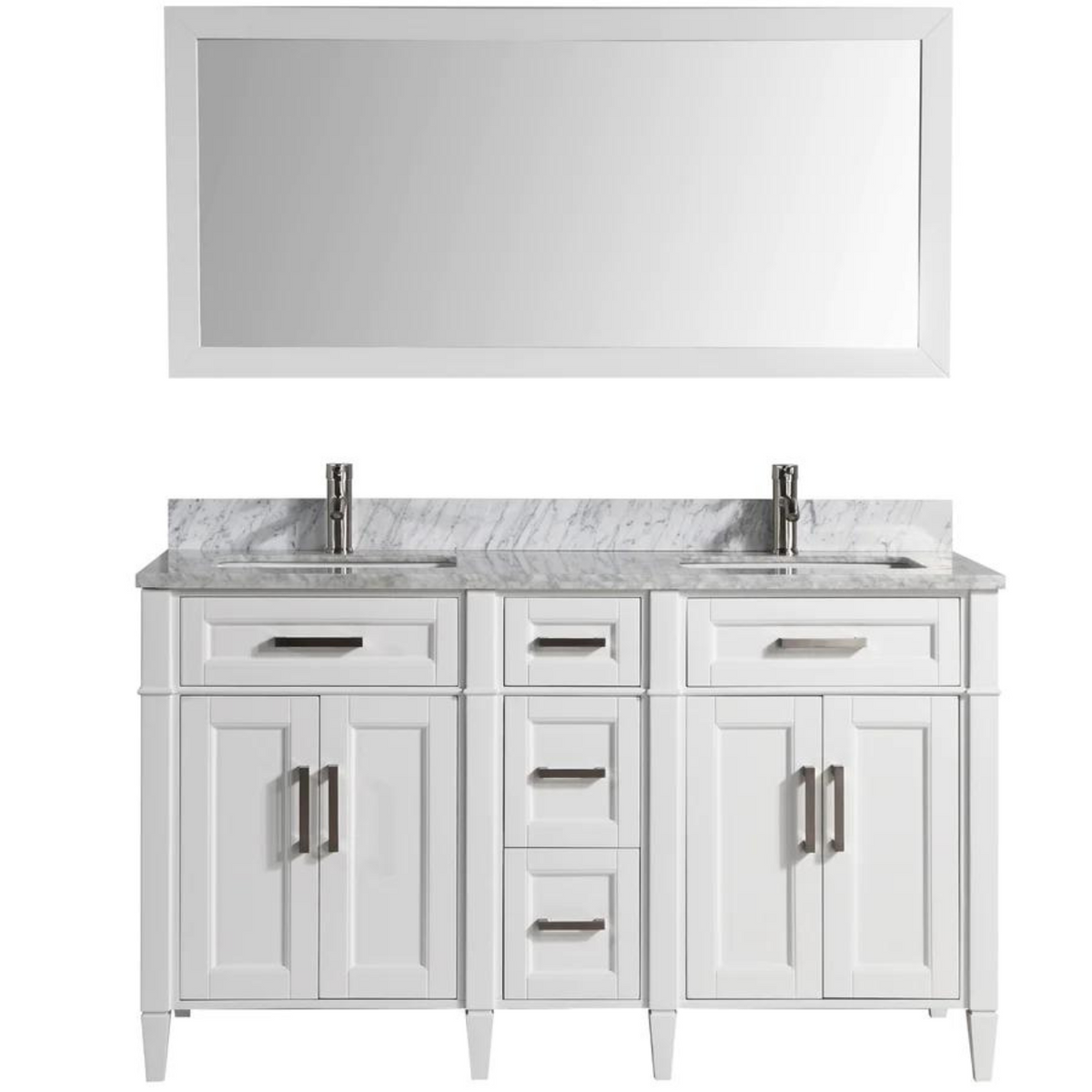 Vanity Art - Hudson 60" Double Sink Bathroom Vanity Set with Sink and Mirror (Carrara Marble Top)