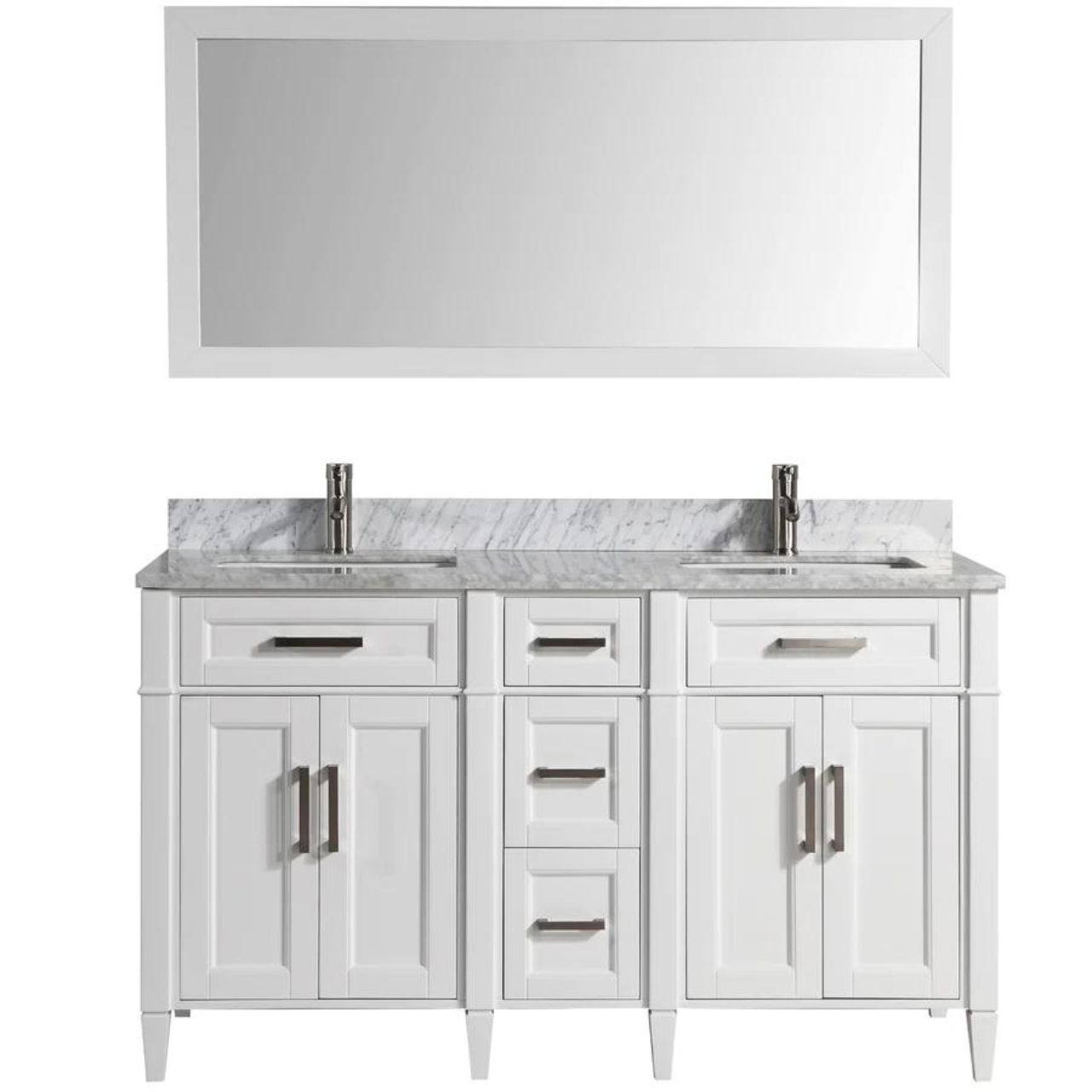 Vanity Art - Hudson 60" Double Sink Bathroom Vanity Set with Sink and Mirror (Carrara Marble Top)