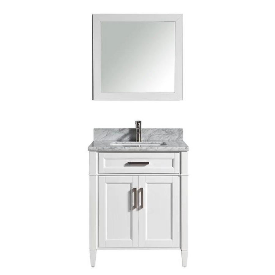 Vanity Art - Hudson 30" Single Sink Bathroom Vanity Set with Sink and Mirror (Carrara Marble Top)