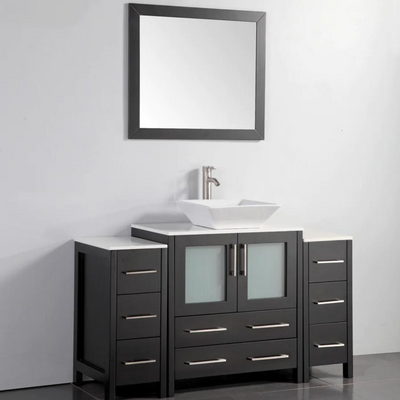 Bristol 54" Single Vessel Sink Bathroom Vanity Set with Sink and Mirror - 2 Side Cabinets