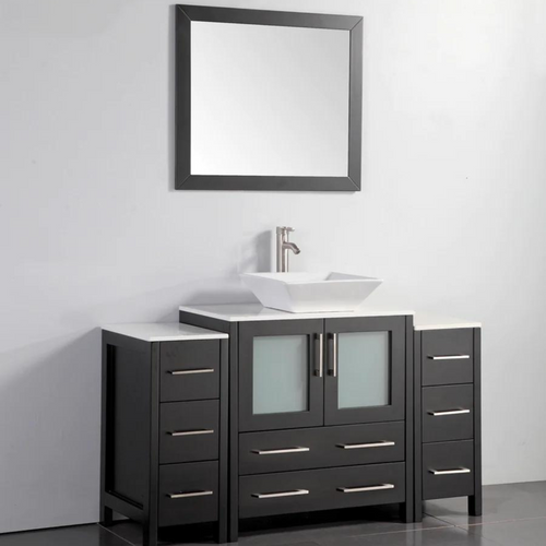 Bristol 54" Single Vessel Sink Bathroom Vanity Set with Sink and Mirror - 2 Side Cabinets
