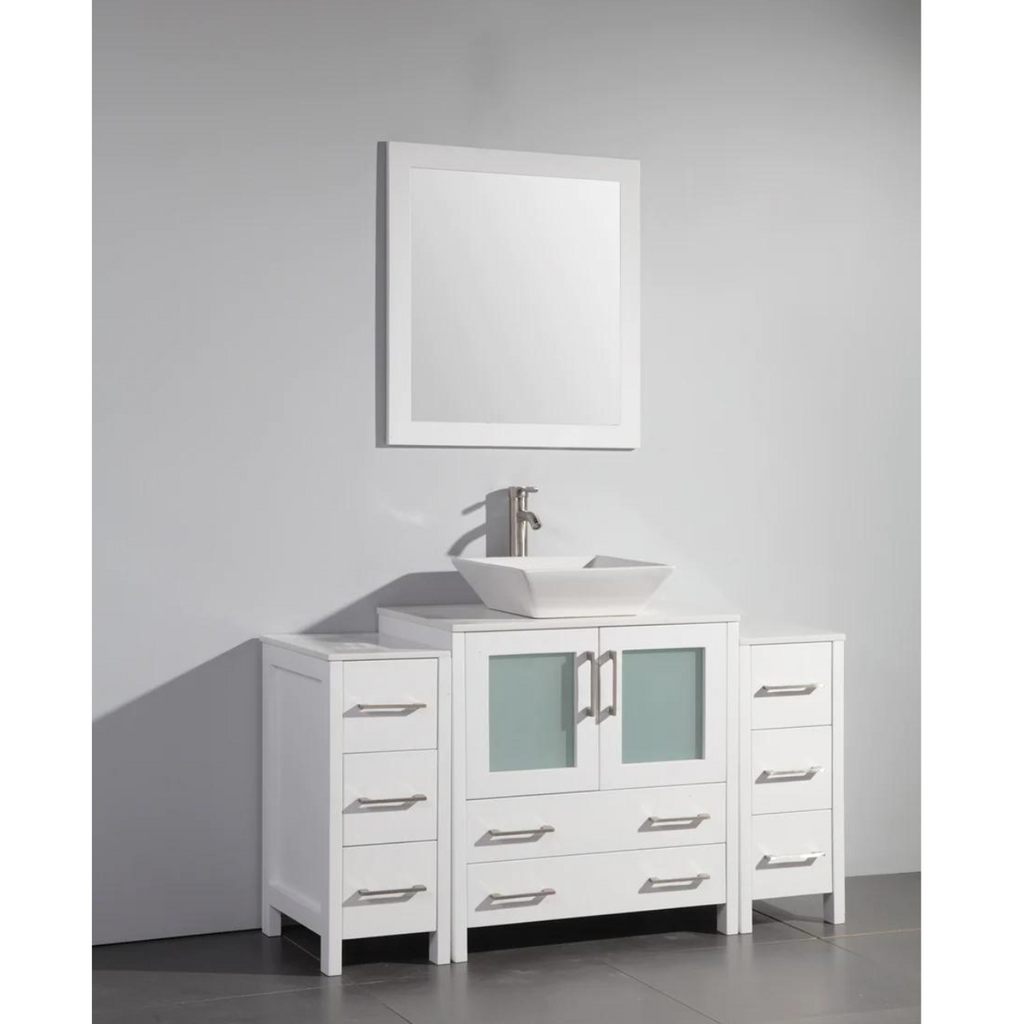 Bristol 54" Single Vessel Sink Bathroom Vanity Set with Sink and Mirror - 2 Side Cabinets