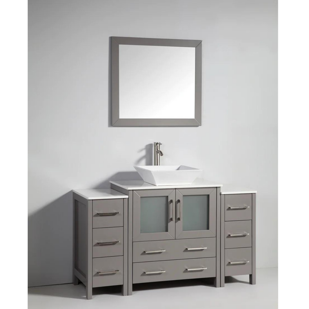 Bristol 54" Single Vessel Sink Bathroom Vanity Set with Sink and Mirror - 2 Side Cabinets