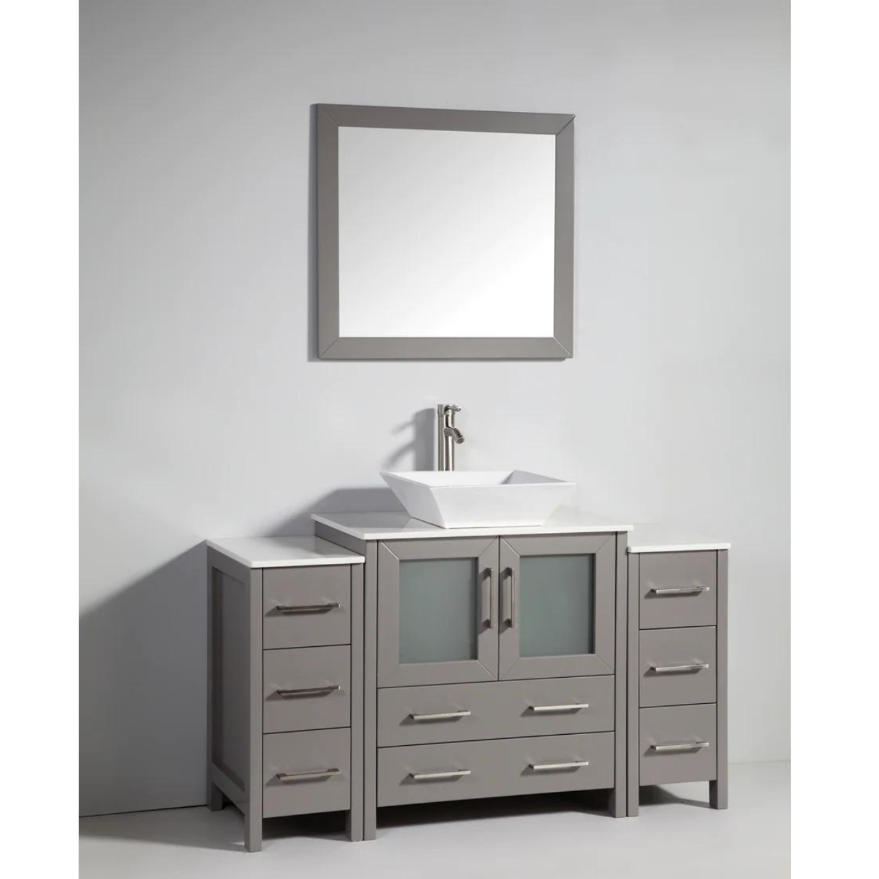 Bristol 54" Single Vessel Sink Bathroom Vanity Set with Sink and Mirror - 2 Side Cabinets