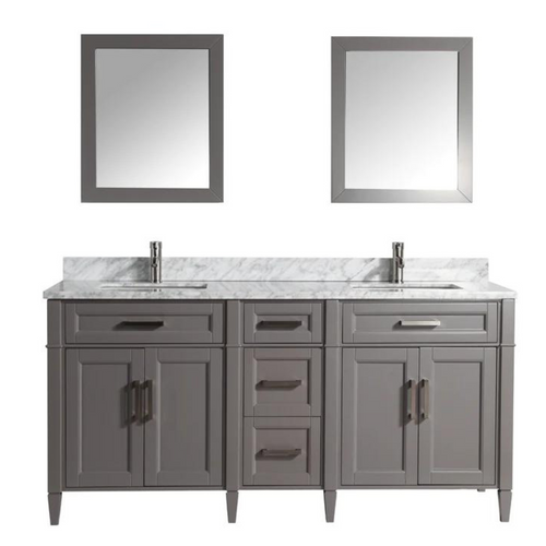 Vanity Art - Hudson 72" Double Sink Bathroom Vanity Set with Sink and Mirrors (Carrara Marble Top)