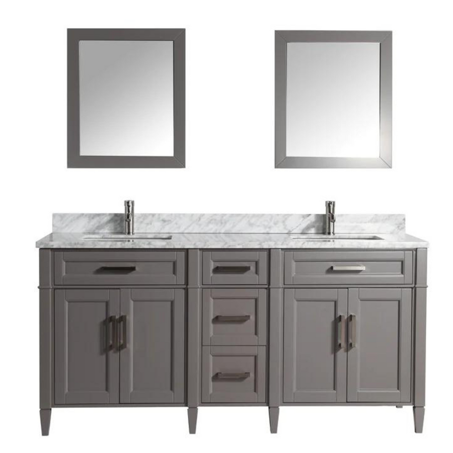 Vanity Art - Hudson 72" Double Sink Bathroom Vanity Set with Sink and Mirrors (Carrara Marble Top)