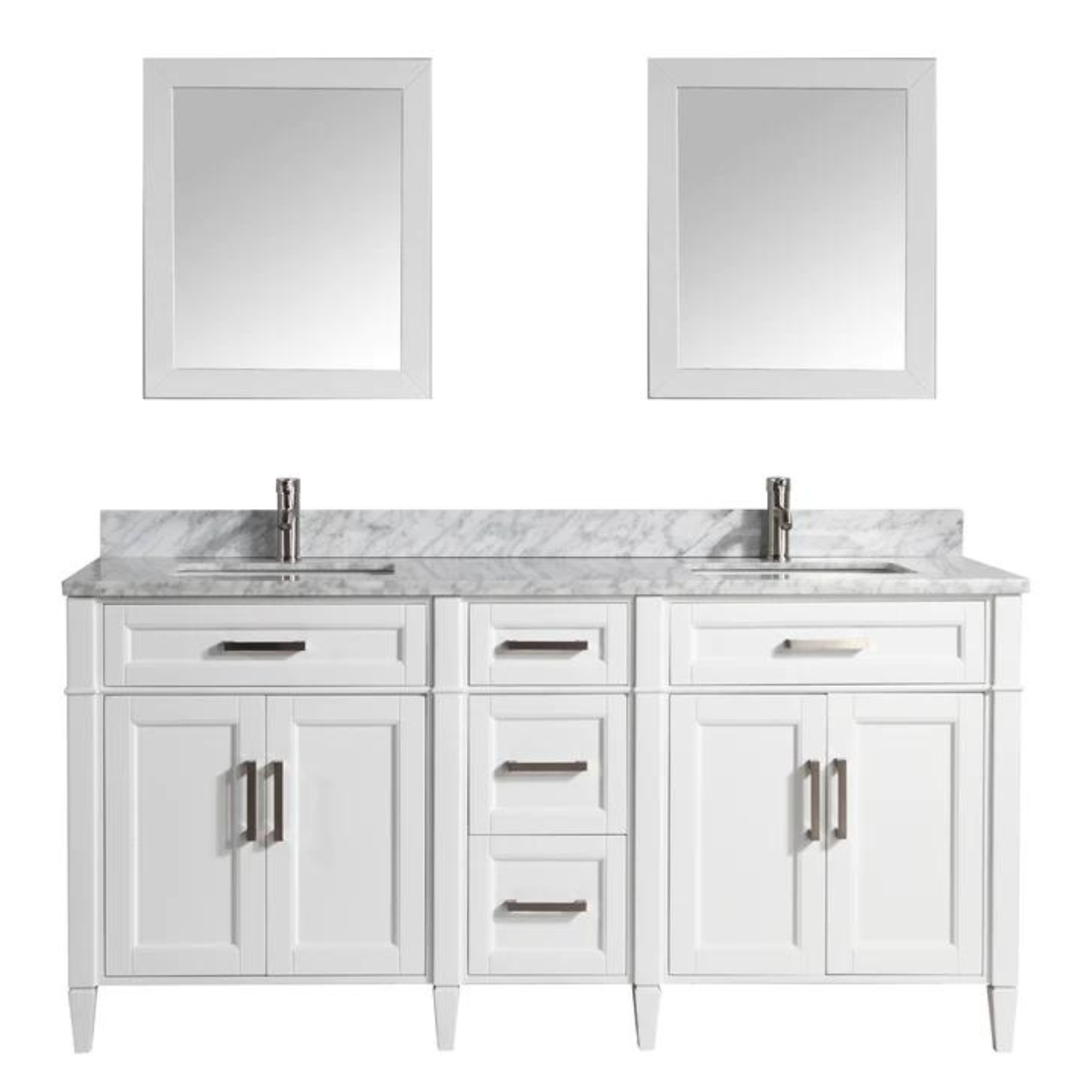 Vanity Art - Hudson 72" Double Sink Bathroom Vanity Set with Sink and Mirrors (Carrara Marble Top)