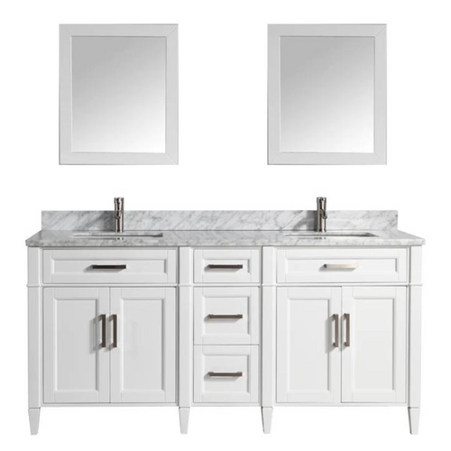 Vanity Art - Hudson 72" Double Sink Bathroom Vanity Set with Sink and Mirrors (Carrara Marble Top)