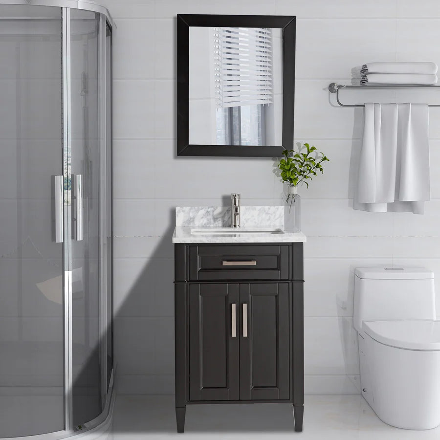 Vanity Art - Hudson 24" Single Sink Bathroom Vanity Set with Sink and Mirror (Carrara Marble Top)