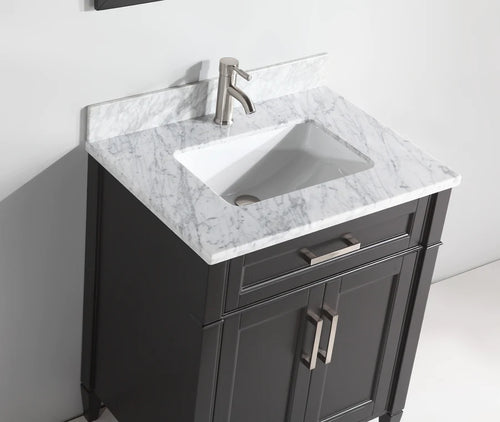 Vanity Art - Hudson 30" Single Sink Bathroom Vanity Set with Sink and Mirror (Carrara Marble Top)