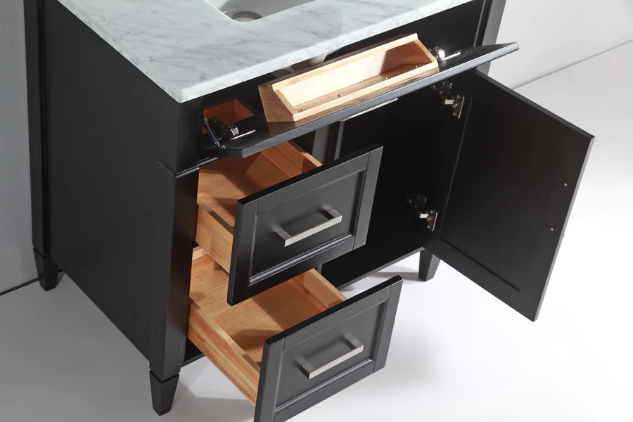 Vanity Art - Hudson 36" Single Sink Bathroom Vanity Set with Sink and Mirror (Carrara Marble Top)