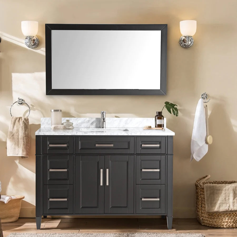 Vanity Art - Hudson 60" Single Sink Bathroom Vanity Set with Sink and Mirror (Carrara Marble Top)