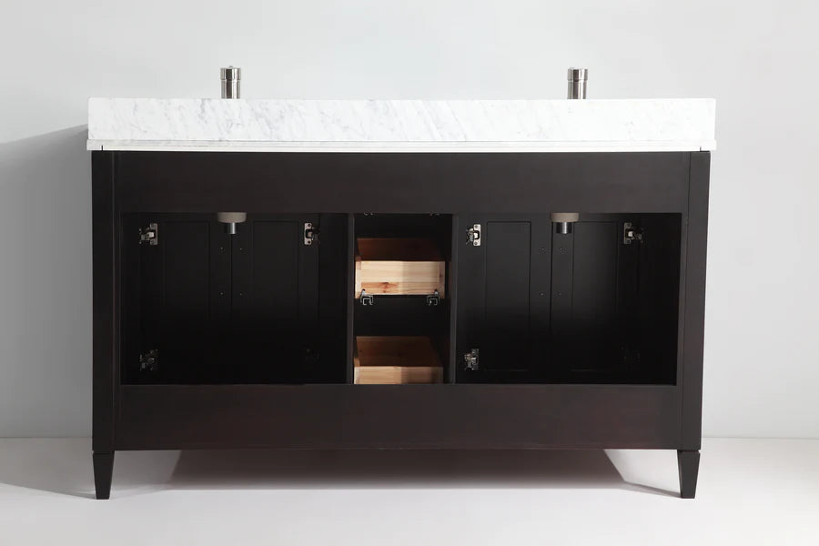 Vanity Art - Hudson 60" Double Sink Bathroom Vanity Set with Sink and Mirror (Carrara Marble Top)