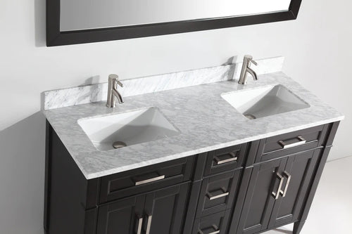 Vanity Art - Hudson 60" Double Sink Bathroom Vanity Set with Sink and Mirror (Carrara Marble Top)