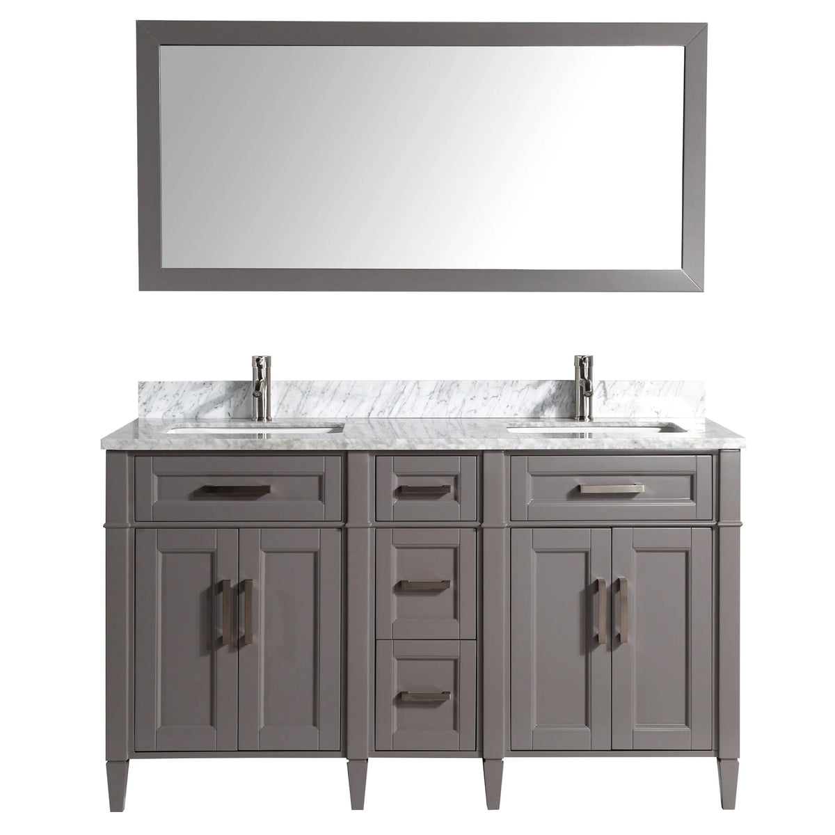 Vanity Art - Hudson 60" Double Sink Bathroom Vanity Set with Sink and Mirror (Carrara Marble Top)