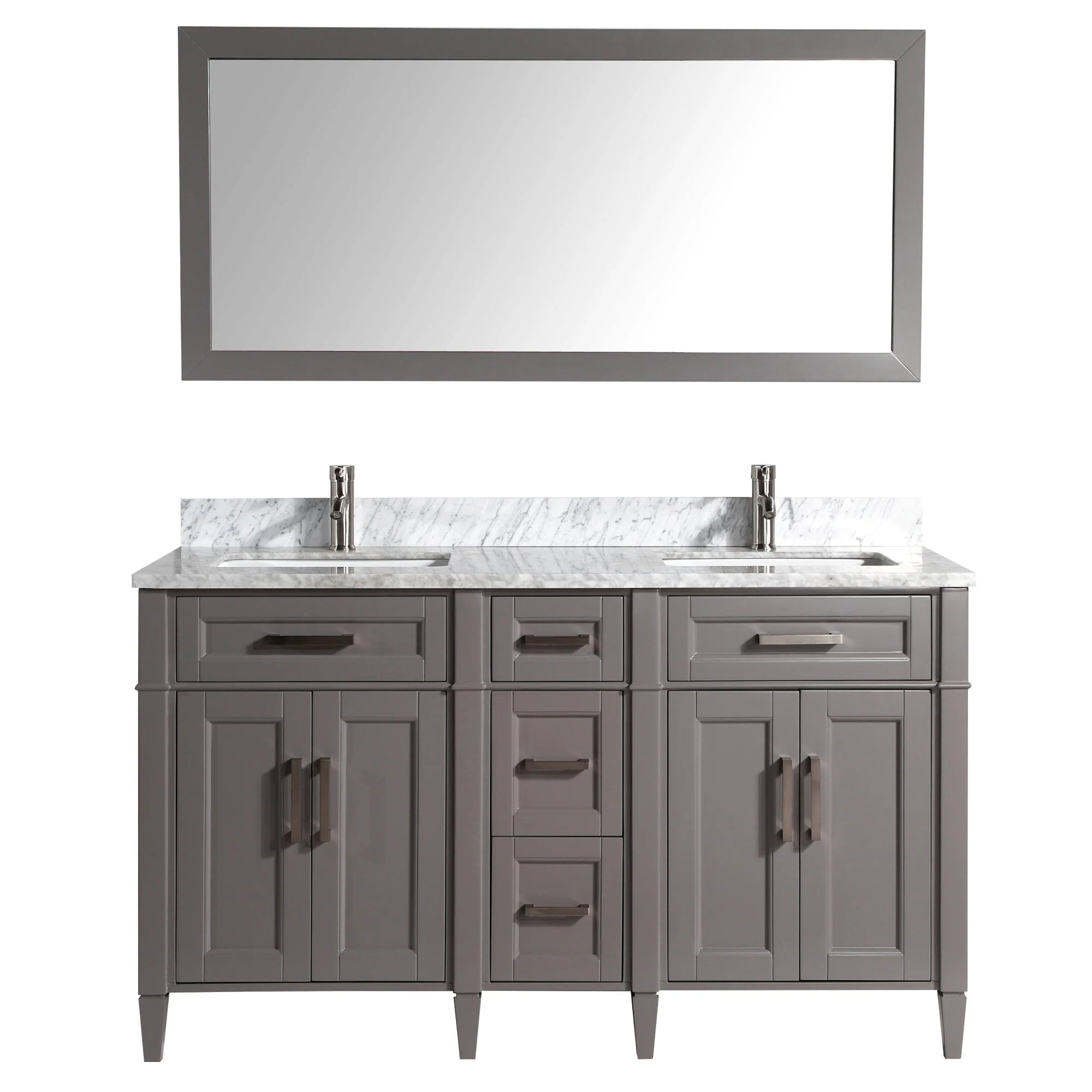 Vanity Art - Hudson 60" Double Sink Bathroom Vanity Set with Sink and Mirror (Carrara Marble Top)