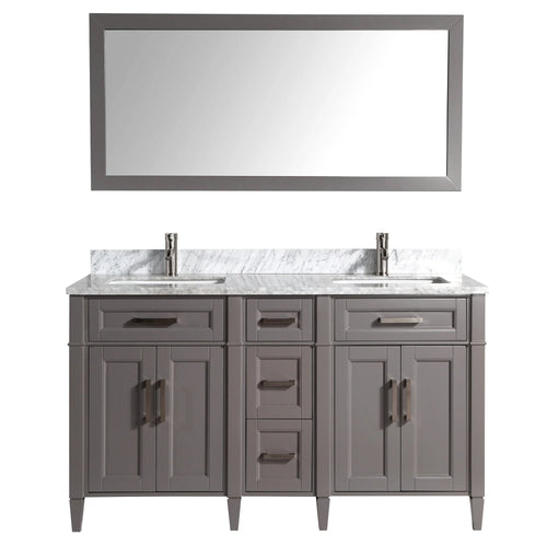 Vanity Art - Hudson 60" Double Sink Bathroom Vanity Set with Sink and Mirror (Carrara Marble Top)