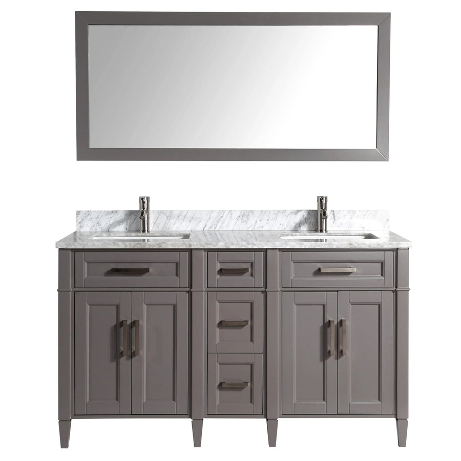 Vanity Art - Hudson 60" Double Sink Bathroom Vanity Set with Sink and Mirror (Carrara Marble Top)