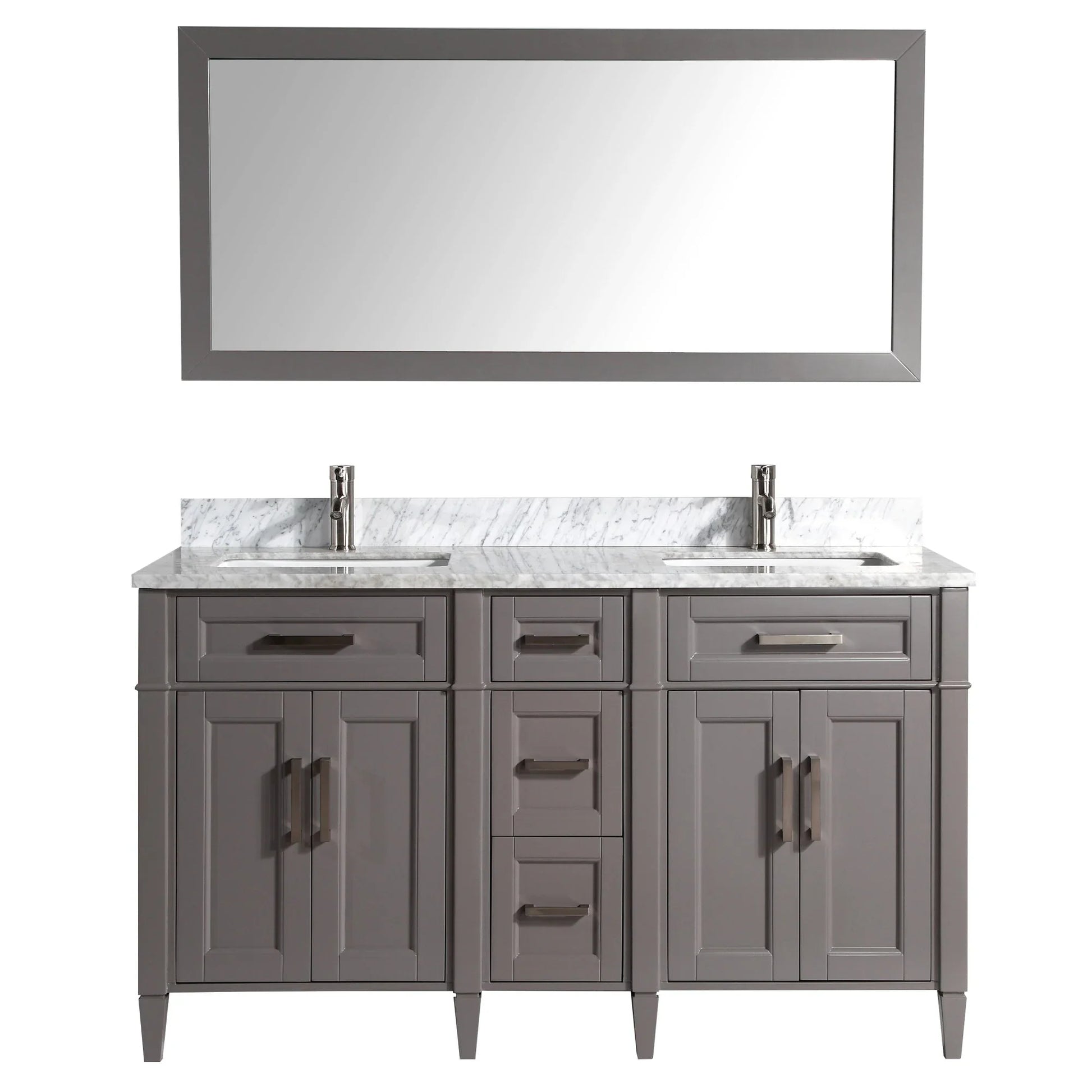Vanity Art - Hudson 60" Double Sink Bathroom Vanity Set with Sink and Mirror (Carrara Marble Top)