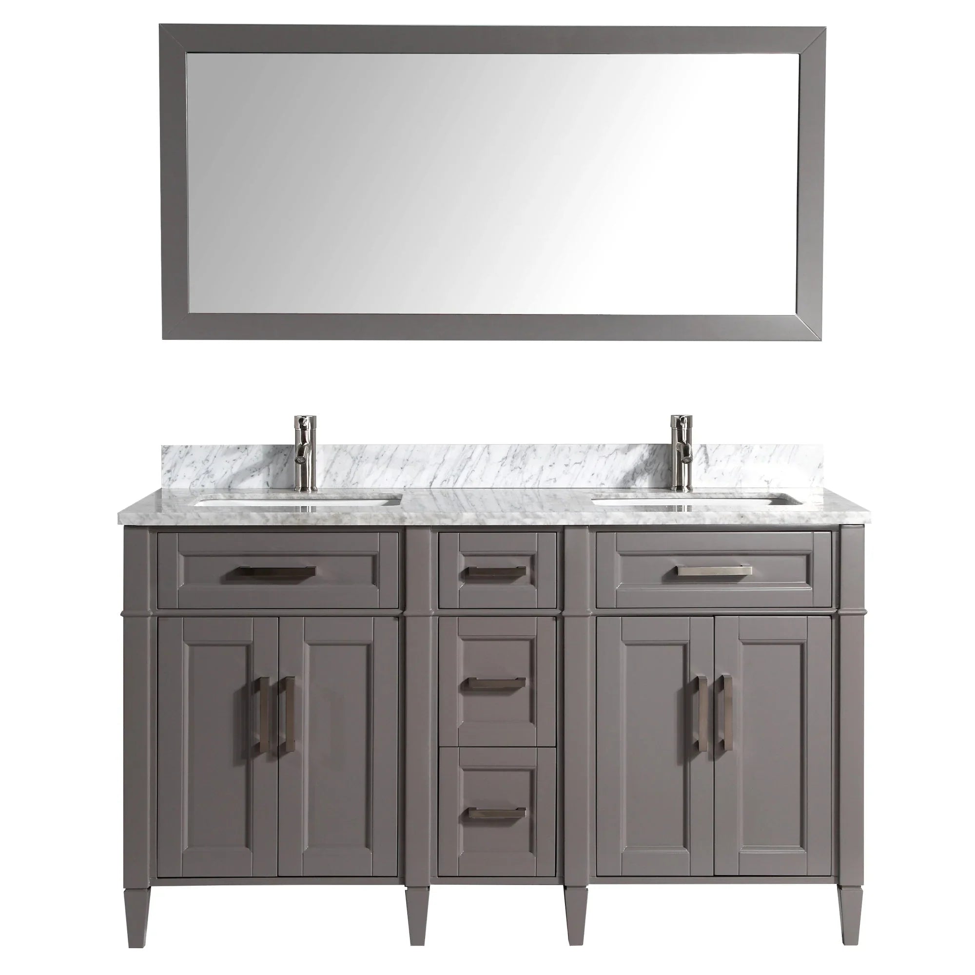 Vanity Art - Hudson 60" Double Sink Bathroom Vanity Set with Sink and Mirror (Carrara Marble Top)
