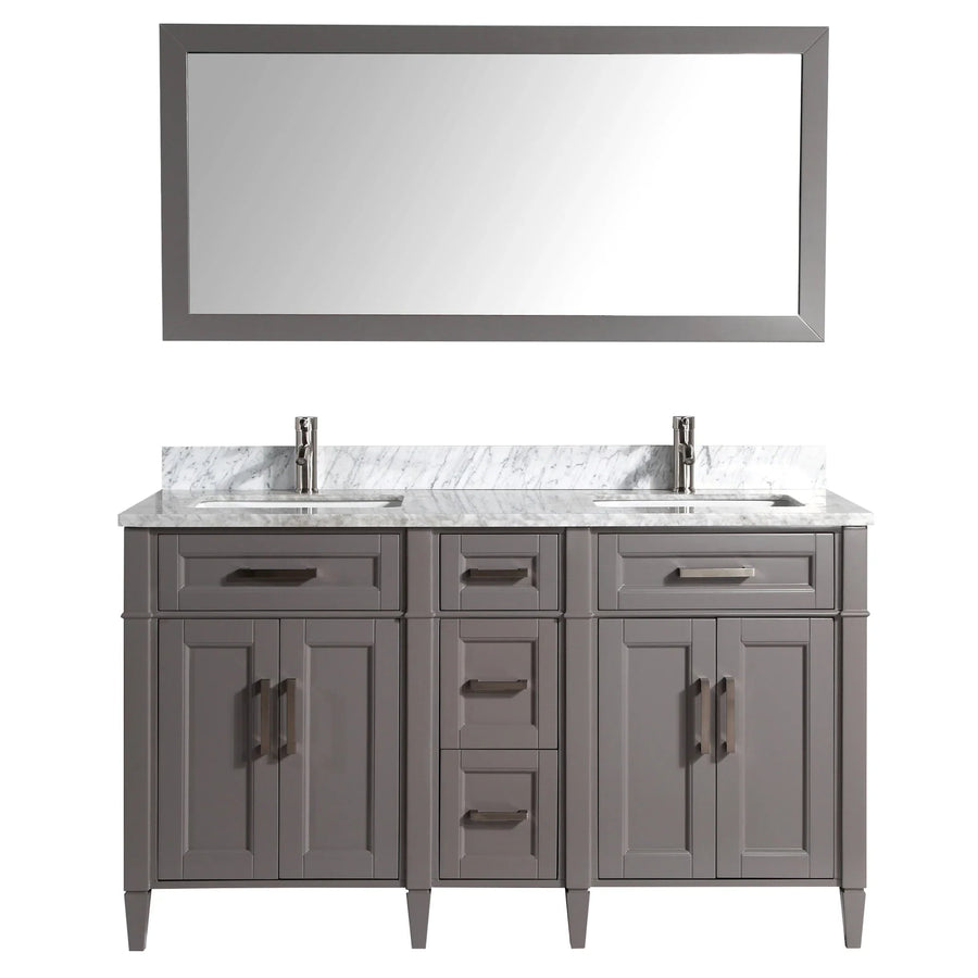 Vanity Art - Hudson 60" Double Sink Bathroom Vanity Set with Sink and Mirror (Carrara Marble Top)