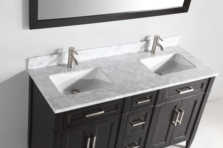 Vanity Art - Hudson 72" Double Sink Bathroom Vanity Set with Sink and Mirrors (Carrara Marble Top)