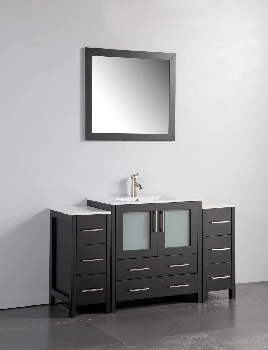 Vanity Art - Westmount 54" Single Sink Bathroom Vanity Set with Sink and Mirror - 2 Side Cabinets