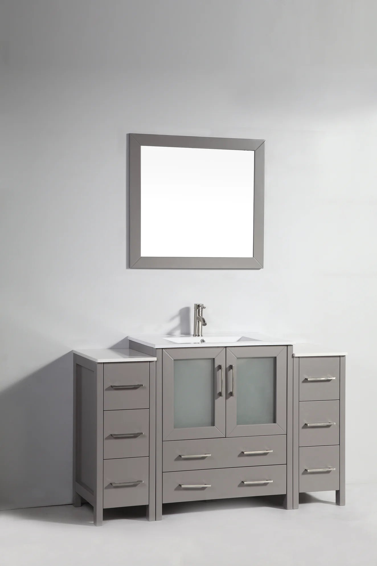 Vanity Art - Westmount 54" Single Sink Bathroom Vanity Set with Sink and Mirror - 2 Side Cabinets