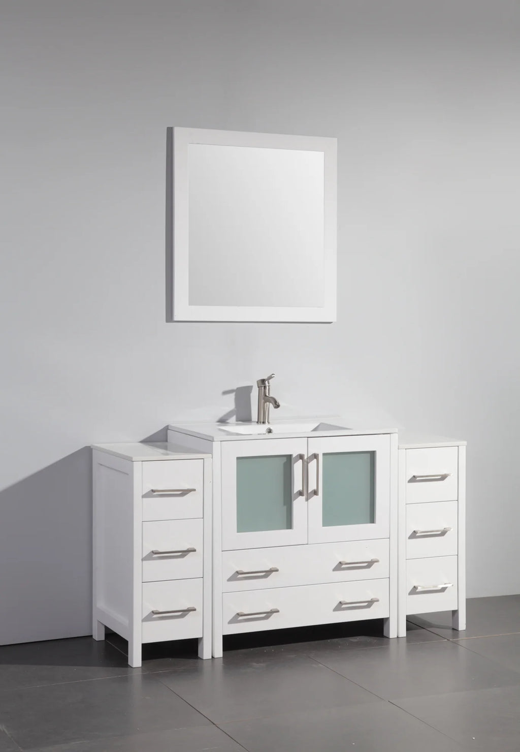 Vanity Art - Westmount 54" Single Sink Bathroom Vanity Set with Sink and Mirror - 2 Side Cabinets