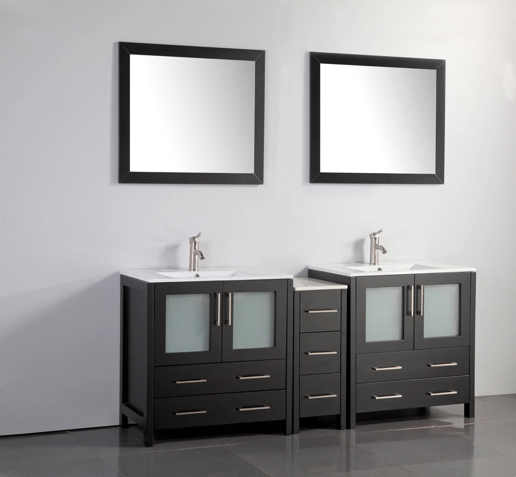Vanity Art - Westmount 84" Double Sink Bathroom Vanity Set with Sink and Mirrors - 1 Side Cabinet