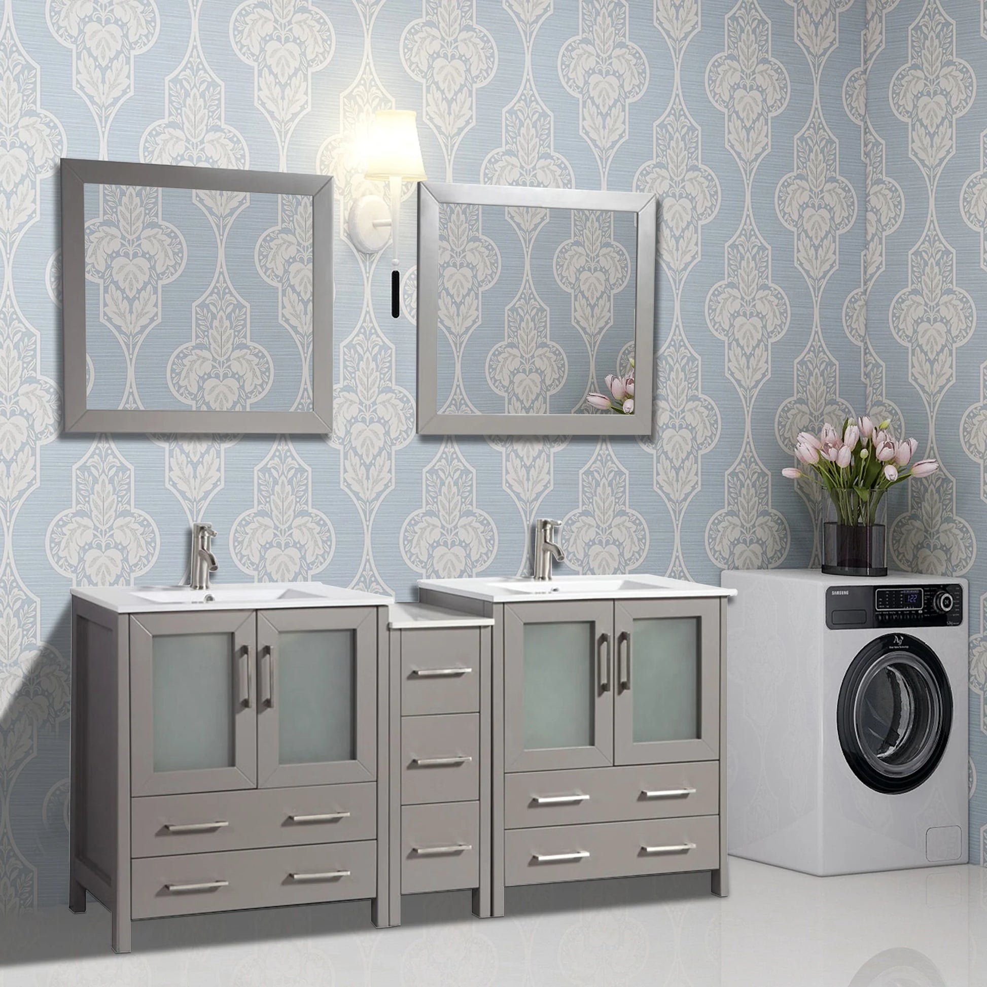 Vanity Art - Westmount 72" Double Sink Bathroom Vanity Set with Sink and Mirrors - 1 Side Cabinet