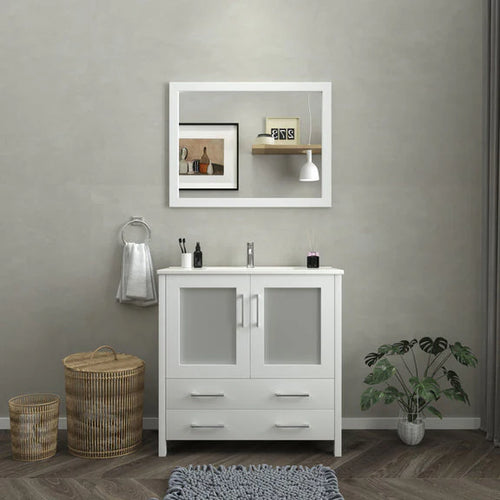 Vanity Art - Westmount 36" Single Sink Bathroom Vanity Set with Sink and Mirror (Ceramic Top)